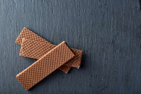 Waffles on a dark greyish marble backgroundの写真素材