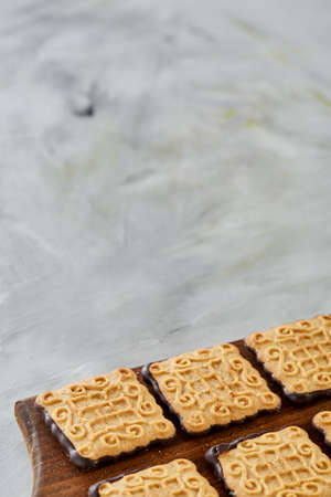 Top view close-up picture of tasty cookies on the cutting board, shallow depth of field, selective...