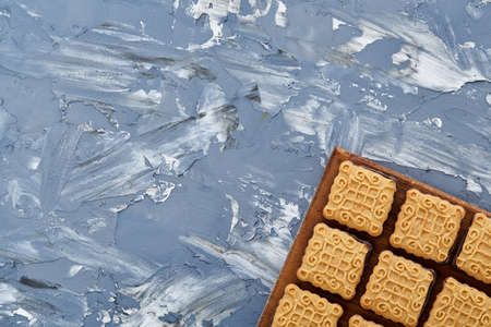 Top view close-up picture of tasty cookies on the cutting board, shallow depth of field, selective focusの写真素材