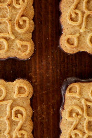 Top view close-up picture of tasty cookies on the cutting board, shallow depth of field, selective focusの写真素材