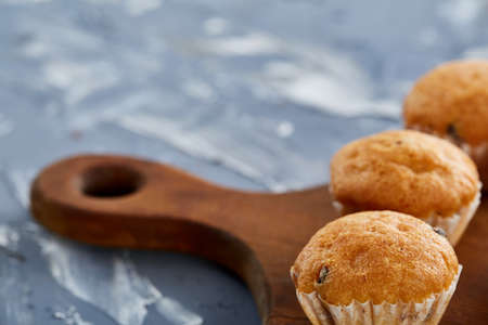 Top view close-up picture of tasty cookies on the cutting board, shallow depth of field, selective focusの写真素材