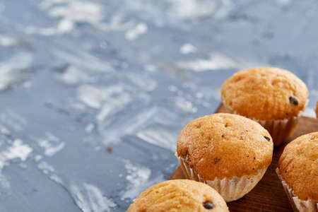 Top view close-up picture of tasty cookies on the cutting board, shallow depth of field, selective focusの写真素材