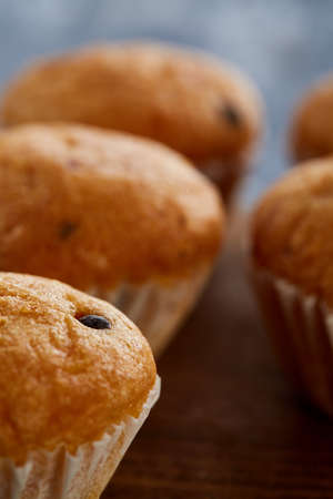 Top view close-up picture of tasty cookies on the cutting board, shallow depth of field, selective focusの写真素材