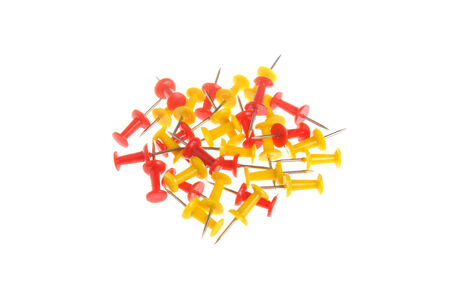 Bunch of yellow and red office buttons isolated on white background