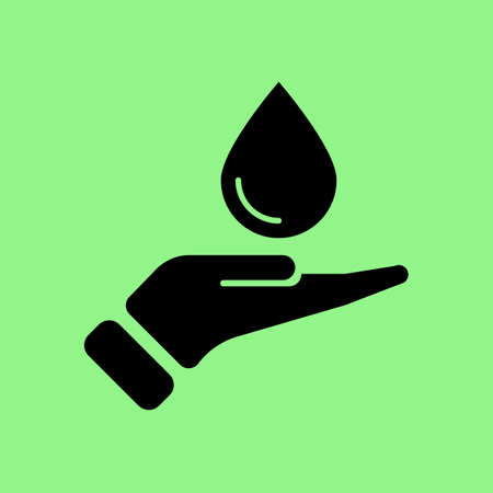 hand hold water drop  icon. Flat web icon or sign isolated on green background. Collection modern...