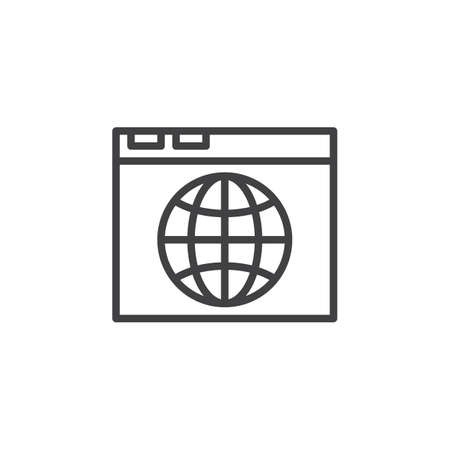 Browser and globe line icon, outline vector sign, linear style pictogram isolated on white. Internet symbol, logo illustration. Editable stroke. Pixel perfectのイラスト素材