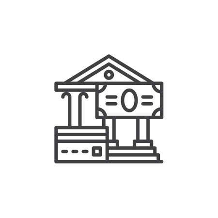 Credit card and cash payments line icon, outline vector sign, linear pictogram isolated on white. Monetary transactions symbol, logo illustrationのイラスト素材