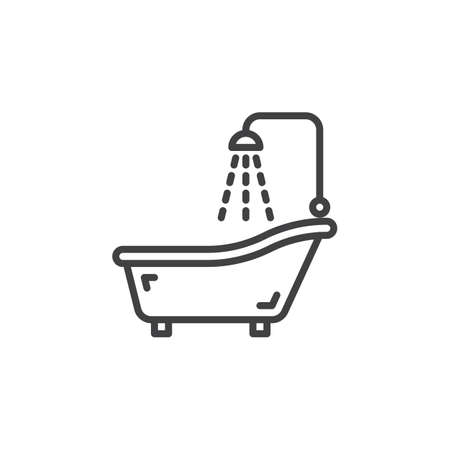 Shower Bath line icon, outline vector sign, linear pictogram isolated on white. Bathtub, bathroom symbol, illustrationのイラスト素材