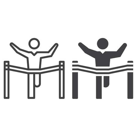 Winner, leader line and solid icon, outline and filled vector sign, linear and full pictogram isolated on white. Finish line symbol, illustrationのイラスト素材