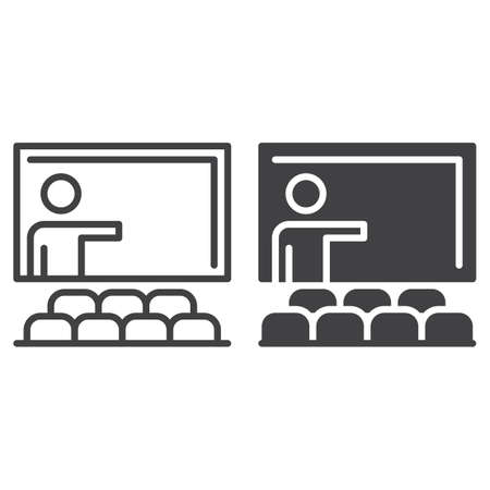 Classroom line and solid icon, outline and filled vector sign, linear and full pictogram isolated on white. Training seminar symbol, illustrationのイラスト素材