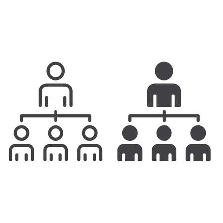 Organizational structure of the company line and solid icon, outline and filled vector sign, linear and full pictogram isolated on white. Leadership symbol, illustrationのイラスト素材