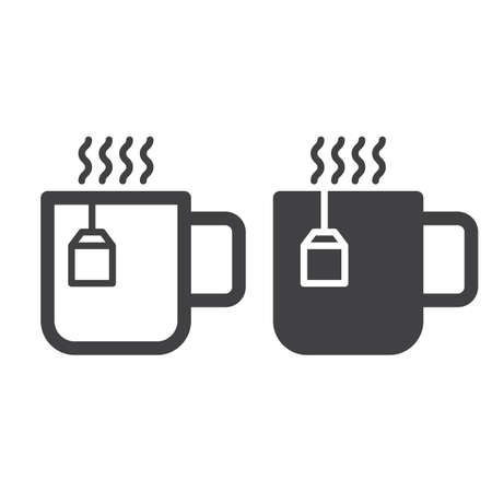 Cup of tea line and solid icon, outline and filled vector sign, linear and full pictogram isolated on white. Hot drink symbol, illustrationのイラスト素材