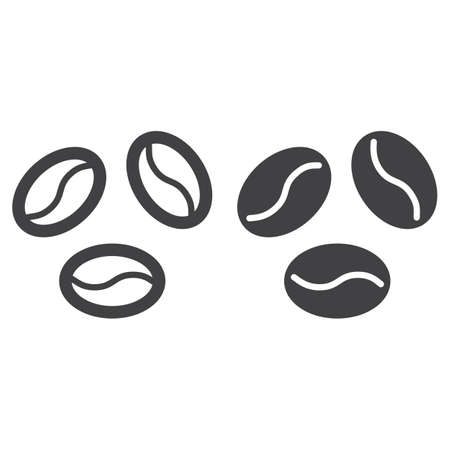 Coffee beans line and solid icon, outline and filled vector sign, linear and full pictogram isolated on white. Symbol, illustrationのイラスト素材