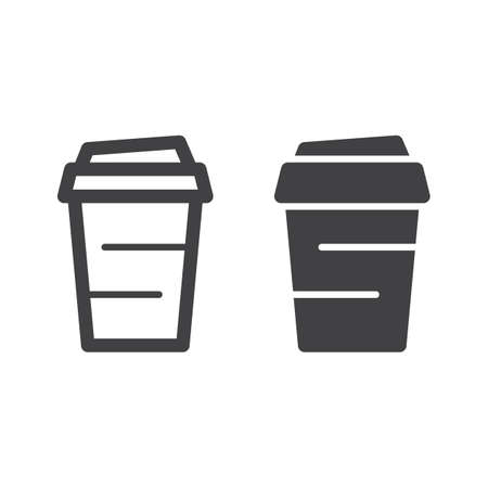 Paper Coffee Cup line and solid icon, outline and filled vector sign, linear and full pictogram isolated on white. beverage symbol,  illustrationのイラスト素材