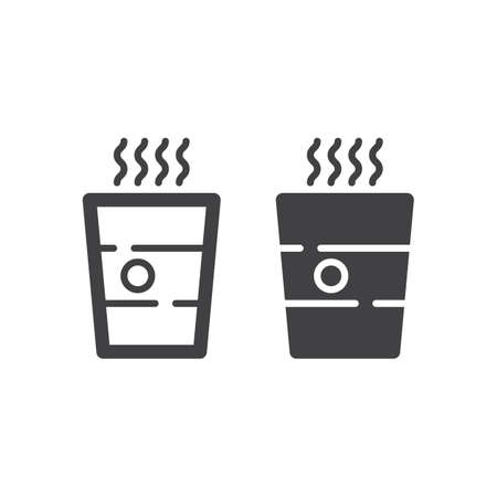Paper Coffee Cup line and solid icon, outline and filled vector sign, linear and full pictogram isolated on white. Hot drink symbol,  illustrationのイラスト素材