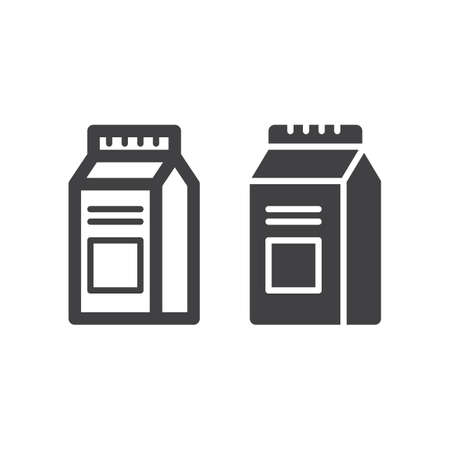Milk Or Juice Carton Box Pack line and solid icon, outline and filled vector sign, linear and full pictogram isolated on white. Symbol,  illustrationのイラスト素材