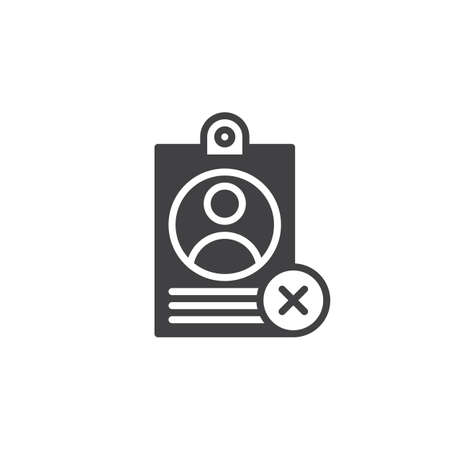 Personal badge with X mark icon vector, filled flat sign, solid pictogram isolated on white. User id not verified symbol, illustrationのイラスト素材