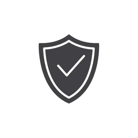 Shield with check mark icon vector, filled flat sign, solid pictogram isolated on white. Protection symbol, illustrationのイラスト素材