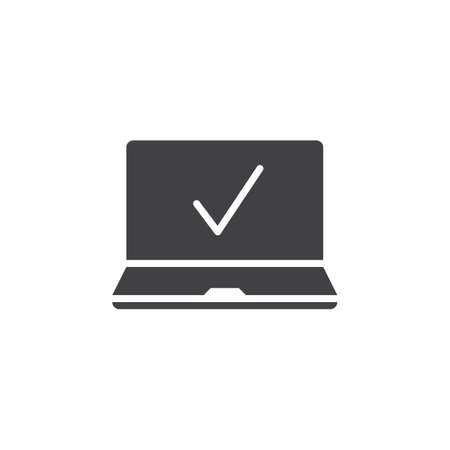 laptop with check mark icon vector, filled flat sign, solid pictogram isolated on white, logo illustrationのイラスト素材
