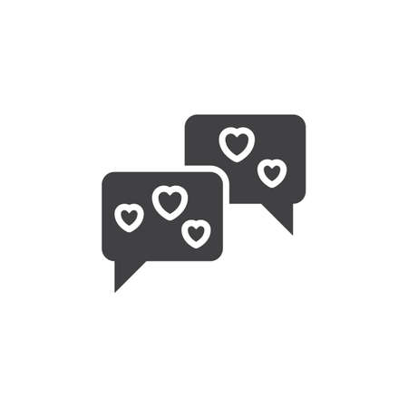 Speech bubbles with hearts icon vector, filled flat sign, solid pictogram isolated on white.のイラスト素材