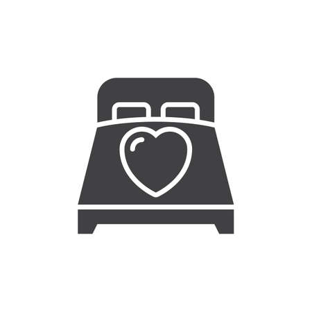 Bed with heart icon vector, filled flat sign, solid pictogram isolated on white.のイラスト素材