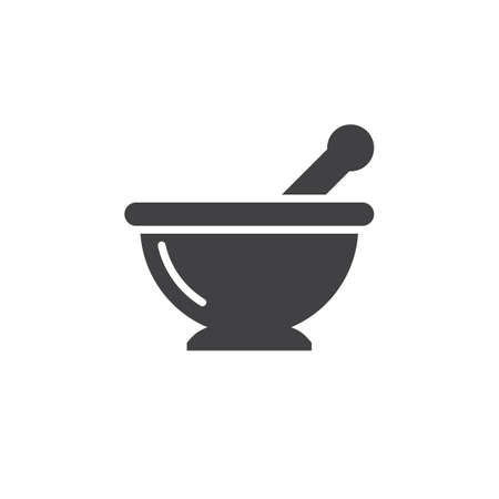 Mortar and pestle icon vector, Kitchen pounder solid flat sign, pictogram isolated on white, logo illustrationのイラスト素材