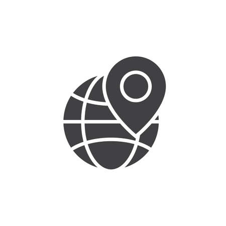 Local seo symbol. Globe and location marker icon vector, filled flat sign, solid pictogram isolated on white, logo illustrationのイラスト素材