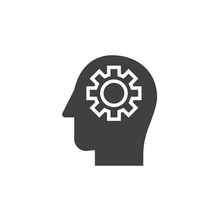 Gear in head icon vector, filled flat sign, solid pictogram isolated on white,のイラスト素材