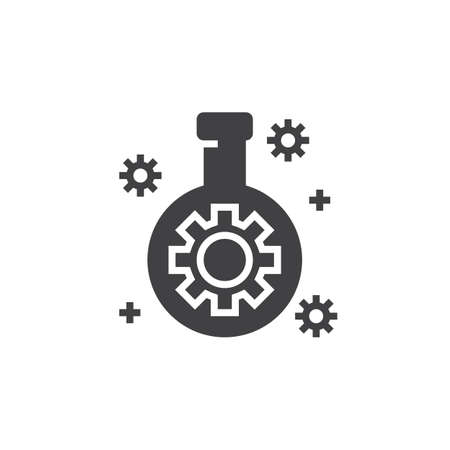 Technology lab flask with gear icon vector, filled flat sign, solid pictogram isolated on white.のイラスト素材