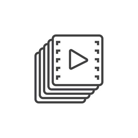 video collection line icon, playlist outline vector logo illustration, linear pictogram isolated on whiteのイラスト素材