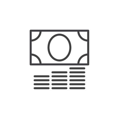 Money and coins line icon, outline vector sign, linear style pictogram isolated on white. Cash symbol, logo illustration. Editable stroke. Pixel perfectのイラスト素材