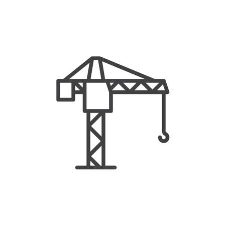Tower crane line icon, outline vector sign, linear style pictogram isolated on white. Symbol, logo illustration. Editable stroke. Pixel perfectのイラスト素材