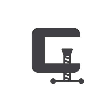 C-clamp icon vector, filled flat sign, solid pictogram isolated on white. Compress symbol, logo illustration. Pixel perfectのイラスト素材