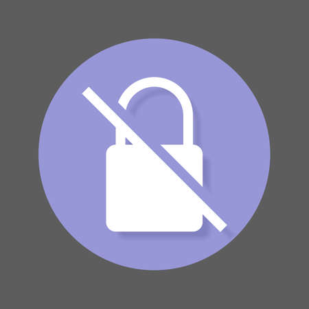 Strikethrough lock flat icon. Round colorful button, No encryption circular vector sign with shadow effect. Flat style designのイラスト素材