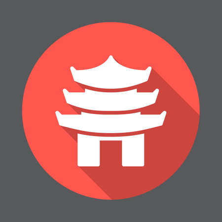 Pagoda flat icon. Round colorful button, circular vector sign with long shadow effect. Flat style designのイラスト素材
