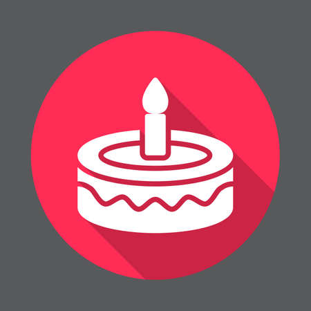 birthday cake flat icon. Round colorful button, circular vector sign with long shadow effect. Flat style designのイラスト素材