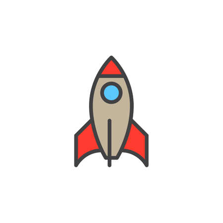 Rocket line icon, filled outline vector sign, linear colorful pictogram isolated on white. Startup symbol, logo illustration. Editable stroke. Pixel perfectのイラスト素材