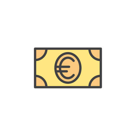 Money, euro banknote, line icon, filled outline vector sign, linear colorful pictogram isolated on white. Symbol, logo illustration. Editable stroke. Pixel perfectのイラスト素材