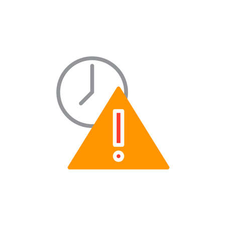 Exclamation point and clock icon vector, filled flat sign, solid colorful pictogram isolated on white. Expired symbol, logo illustration. Pixel perfectのイラスト素材