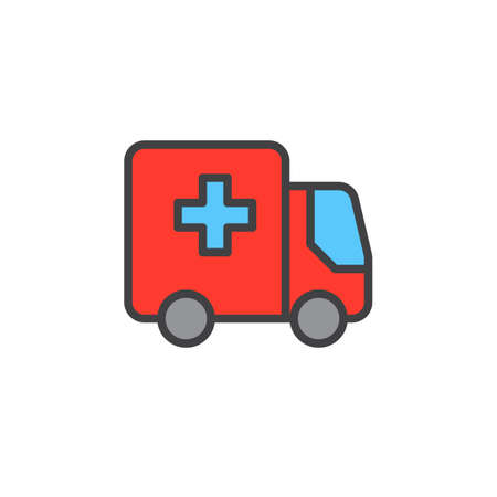 Ambulance truck filled outline icon, line colorful vector sign, linear style pictogram isolated on white. Symbol, logo illustration. Editable stroke. Pixel perfectのイラスト素材