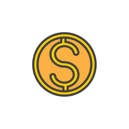 Dollar coin line icon, filled outline vector sign, linear colorful pictogram isolated on white....