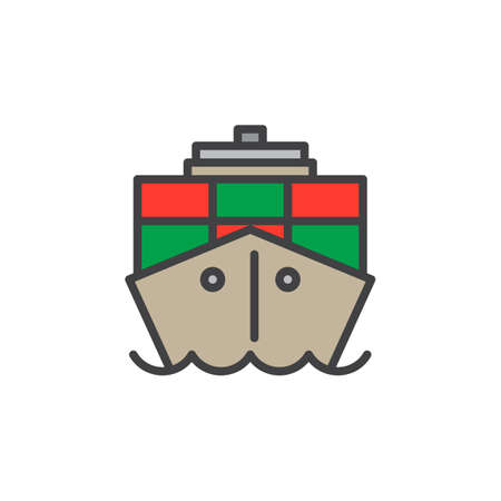 Container, cargo ship filled outline icon, line colorful vector sign, linear style pictogram isolated on white. Symbol, logo illustration. Editable stroke. Pixel perfectのイラスト素材