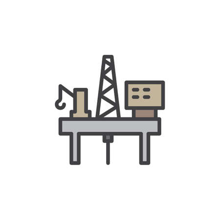 Oil platform rig line icon, filled outline vector sign, linear colorful pictogram isolated on white. Symbol, logo illustration. Editable stroke. Pixel perfectのイラスト素材