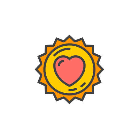 Label with heart, sticker line icon, filled outline vector sign, linear colorful pictogram isolated on white. Symbol, logo illustrationのイラスト素材