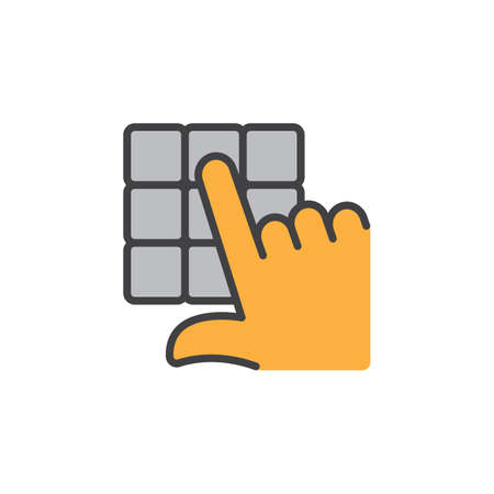 Hand and pin pad line icon, filled outline vector sign, linear colorful pictogram isolated on white. Enter pin code symbol, logo illustrationのイラスト素材