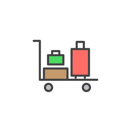 Baggage trolley line icon, filled outline vector sign, linear colorful pictogram isolated on white. Symbol, logo illustrationのイラスト素材