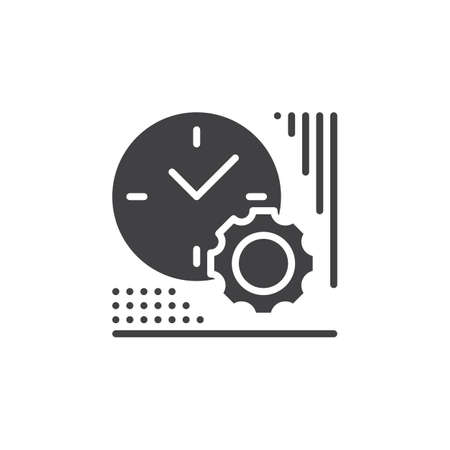 Clock and gear icon vector, filled flat sign, solid pictogram isolated on white. Time management symbol, logo illustrationのイラスト素材