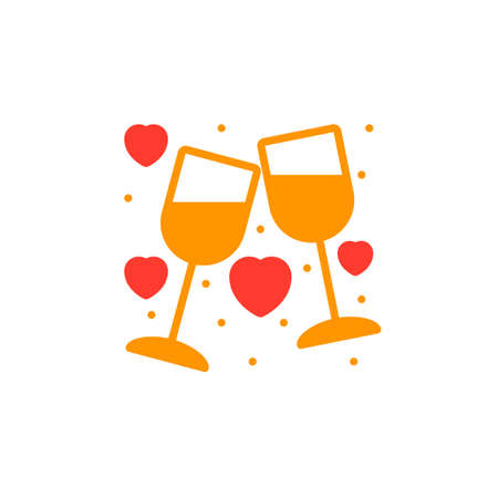 Clinking Wine Glasses, Stemware and hearts icon vector, filled flat sign, solid colorful pictogram isolated on white. Symbol, logo illustrationのイラスト素材