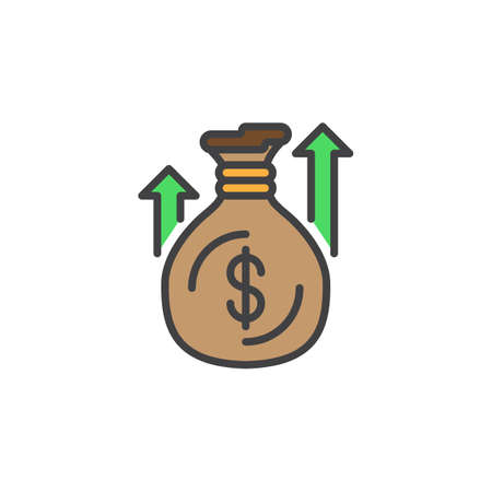 Money bag or sack line icon, filled outline vector sign, linear colorful pictogram isolated on white. Symbol, logo illustrationのイラスト素材