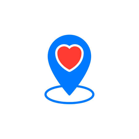 Favorite location marker. Map pin, pointer with heart icon vector, filled flat sign, solid colorful pictogram isolated on white. Symbol, logo illustrationのイラスト素材